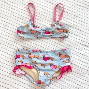 Pink Chicken blue dachshund 2 piece bikini 2T